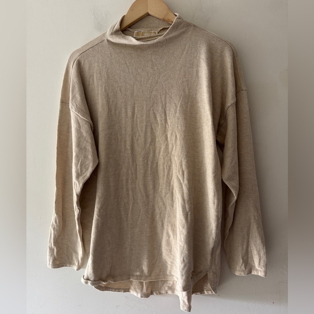 Michael‎ Kors Beige Oatmeal Mock Neck Oversized Sweater